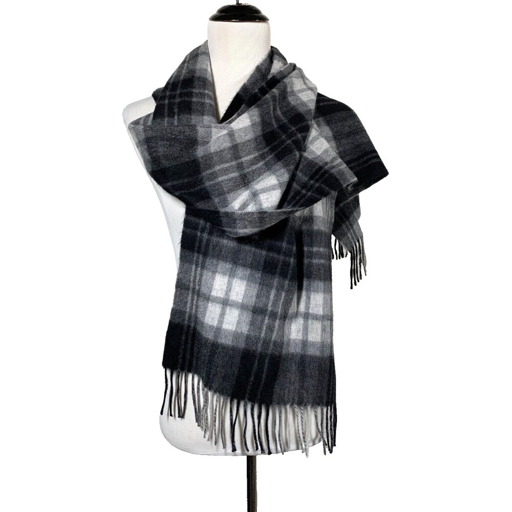Nordstrom Men's Shop Cashmere Scarf Cozy Soft Fringe 12” x 74” Black Plaid Flaw